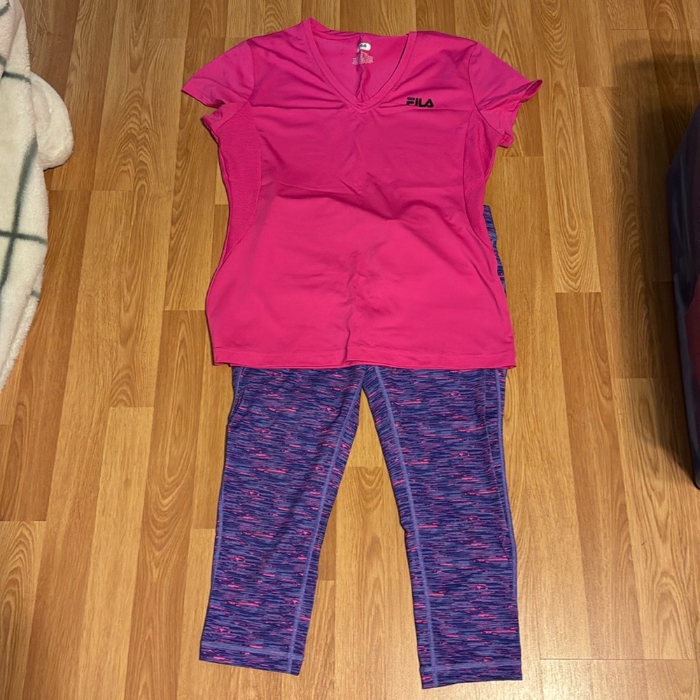 Fila workout pants - S and top - M - purple/pink